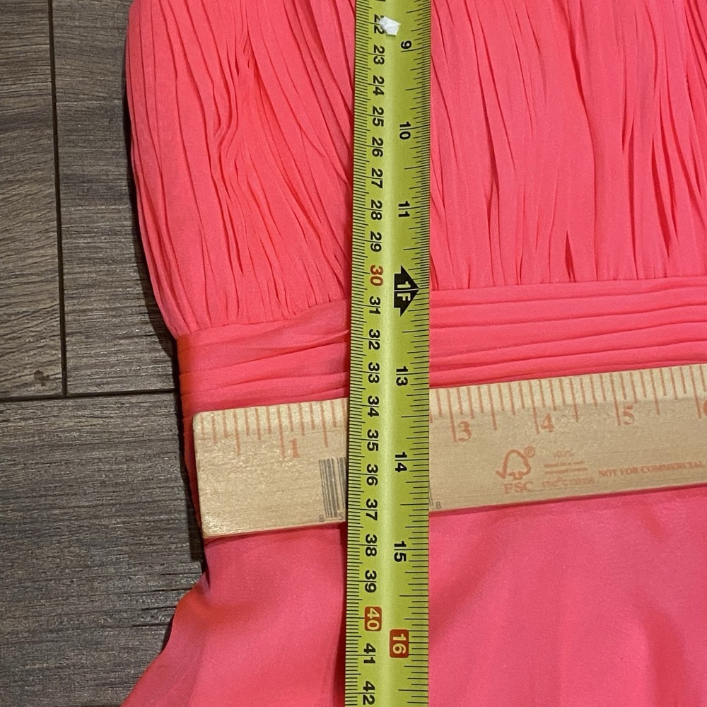Mac Duggal Hot Pink High Neck Tiered Chiffon Halter Side Slit Gown Size 2 $258 - Picture 11 of 16